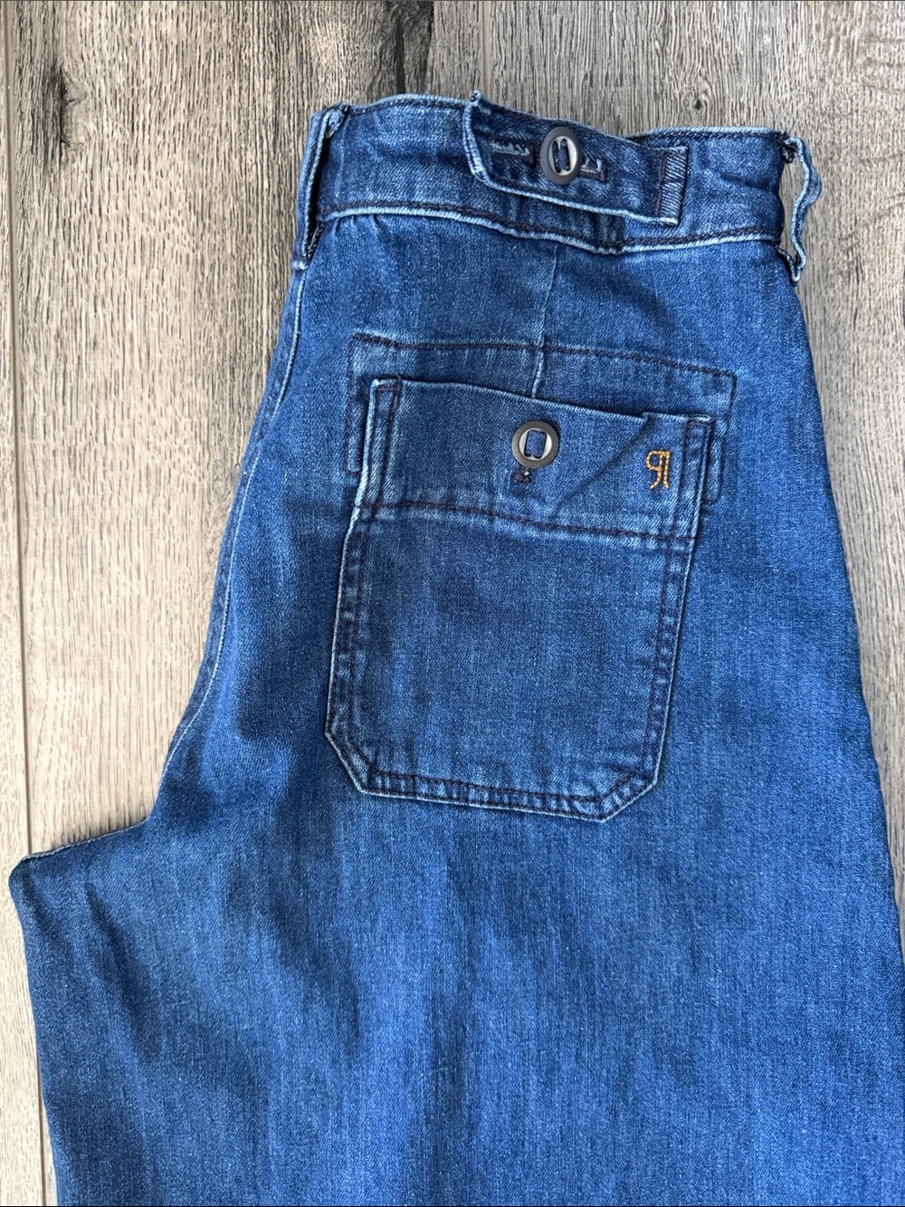 Pilcro Wide-Leg Flare Jeans in Dark Blue Denim - Picture 14 of 15